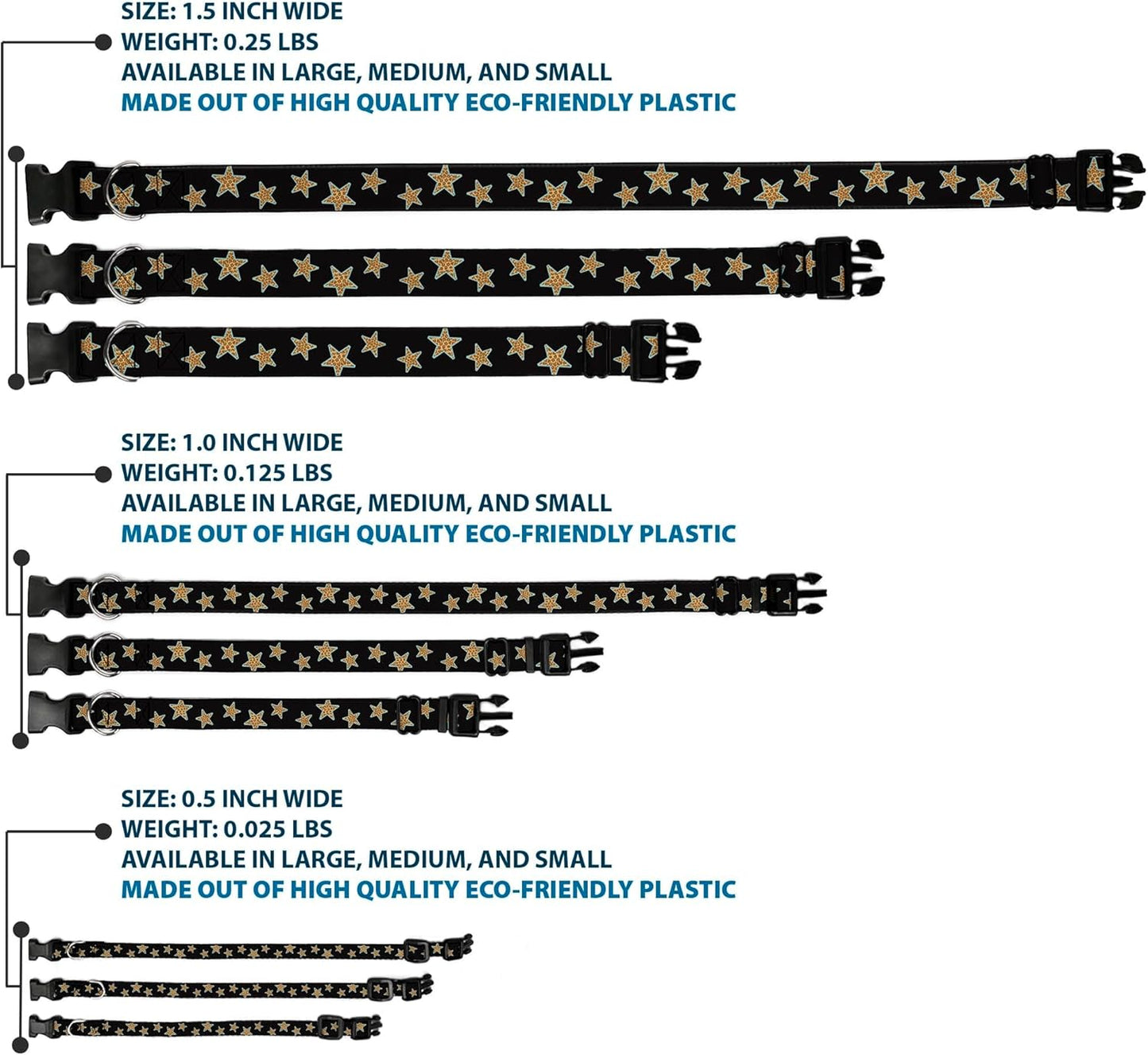 Buckle-Down PC-W21909-M Dog Collar Plastic Clip Buckle, 1"x11"-17", Star Black/White