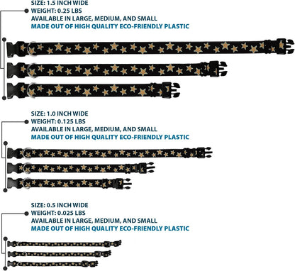 Buckle-Down PC-W21909-M Dog Collar Plastic Clip Buckle, 1"x11"-17", Star Black/White