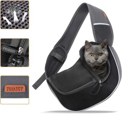 FDJASGY Pet Sling Carrier for Small Dogs Cats,Breathable Mesh Travelling Hand Free Puppy Backpack with Pouch and Adjustable Strap Carrier Grey