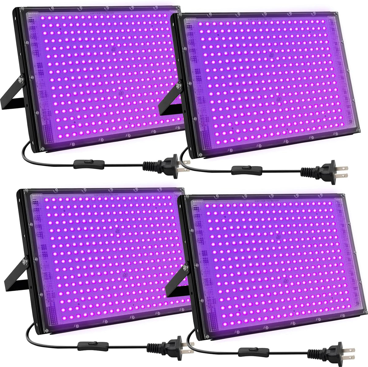 300W LED Black Lights for Glow Party, IP65 Waterproof UV Blacklight Floodlight 395nm Black Light Spotlight Purple Black Light Flood Light Fluorescent UV Light Lamp for Halloween Decor (4 Pack)