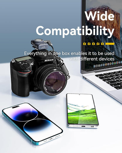Hollyland Lark M2 Wireless Lavalier Microphone for iPhone/Android/Camera/PC/Laptop with Lightning/USB-C/Plug, 48KHz 24Bit, 1000ft Range, Noise Cancellation, 30H Battery for Video Recording, Streaming