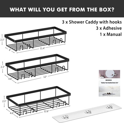 Moforoco Shower Caddy Shelf Organizer Rack, Self Adhesive Black Bathroom Shelves Basket, Home Farmhouse Wall Shower Inside Organization and Storage Decor Rv Accessories, First Apartment Essentials