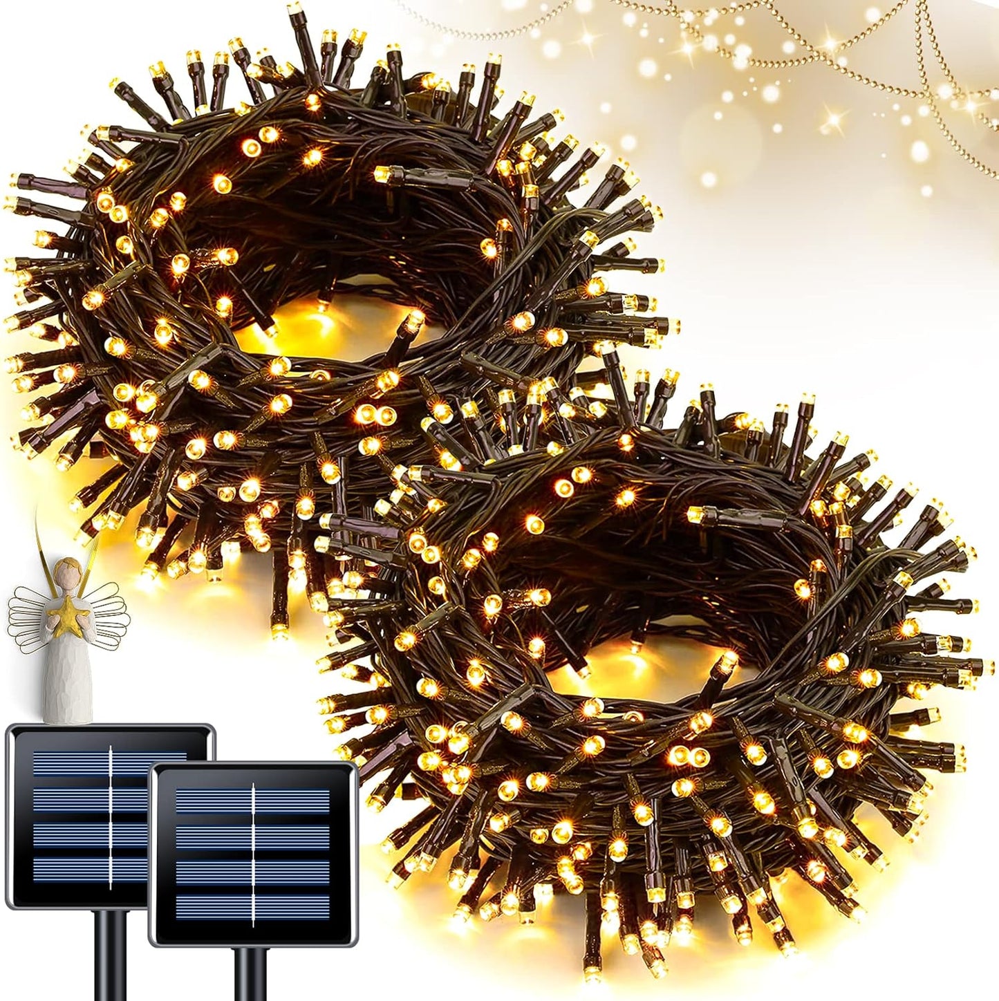 JMEXSUSS 2 Pack 75.5ft Orange Solar Christmas Lights, Total 400 LED Solar String Lights Outdoor Waterproof, 8 Modes Orange Halloween Lights for Tree Patio Garden Thanksgiving Halloween Decorations