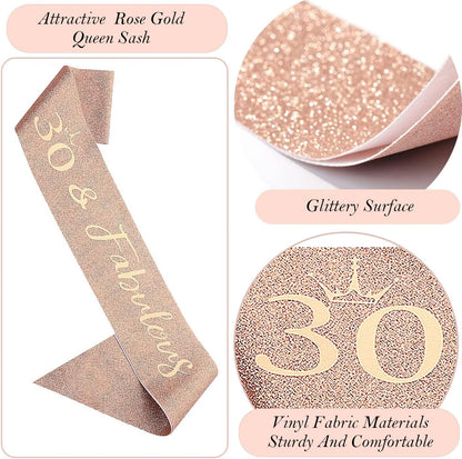8pcs 40th Birthday Decorations gifts for Women, Including 40th Happy Birthday Cake Topper, Queen Sash with Pearl Pin, Sweet Rhinestone Tiara Crown for Women, Number Candles and Balloons (Rose Gold)