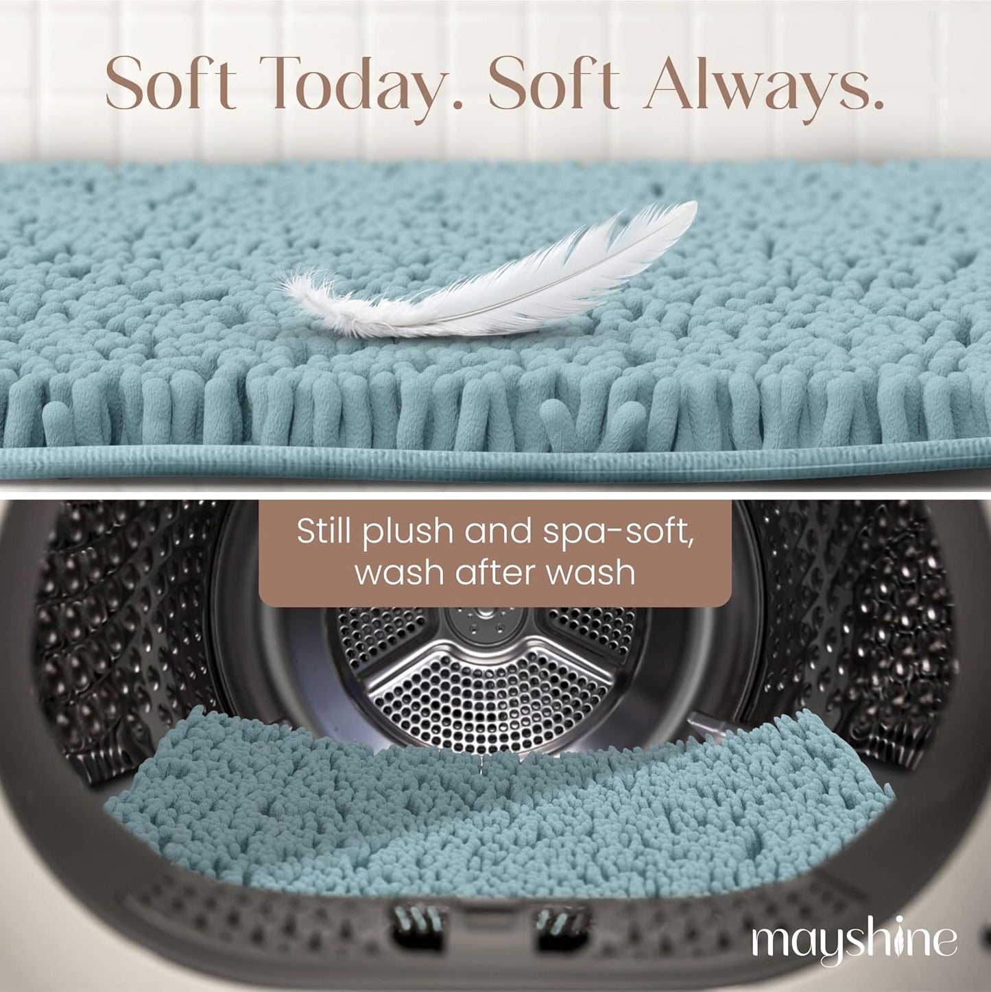 Soft Plush Chenille Bathroom Rug, Absorbent Microfiber Bath Mat, Machine Washable, Non-Slip Grip, Quick-Dry, Thick Shag Carpet Great for Bath, Shower Floor, Bedroom, or Door Mat (Beige, 17x24)