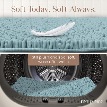 Soft Plush Chenille Bathroom Rug, Absorbent Microfiber Bath Mat, Machine Washable, Non-Slip Grip, Quick-Dry, Thick Shag Carpet Great for Bath, Shower Floor, Bedroom, or Door Mat (Beige, 17x24)