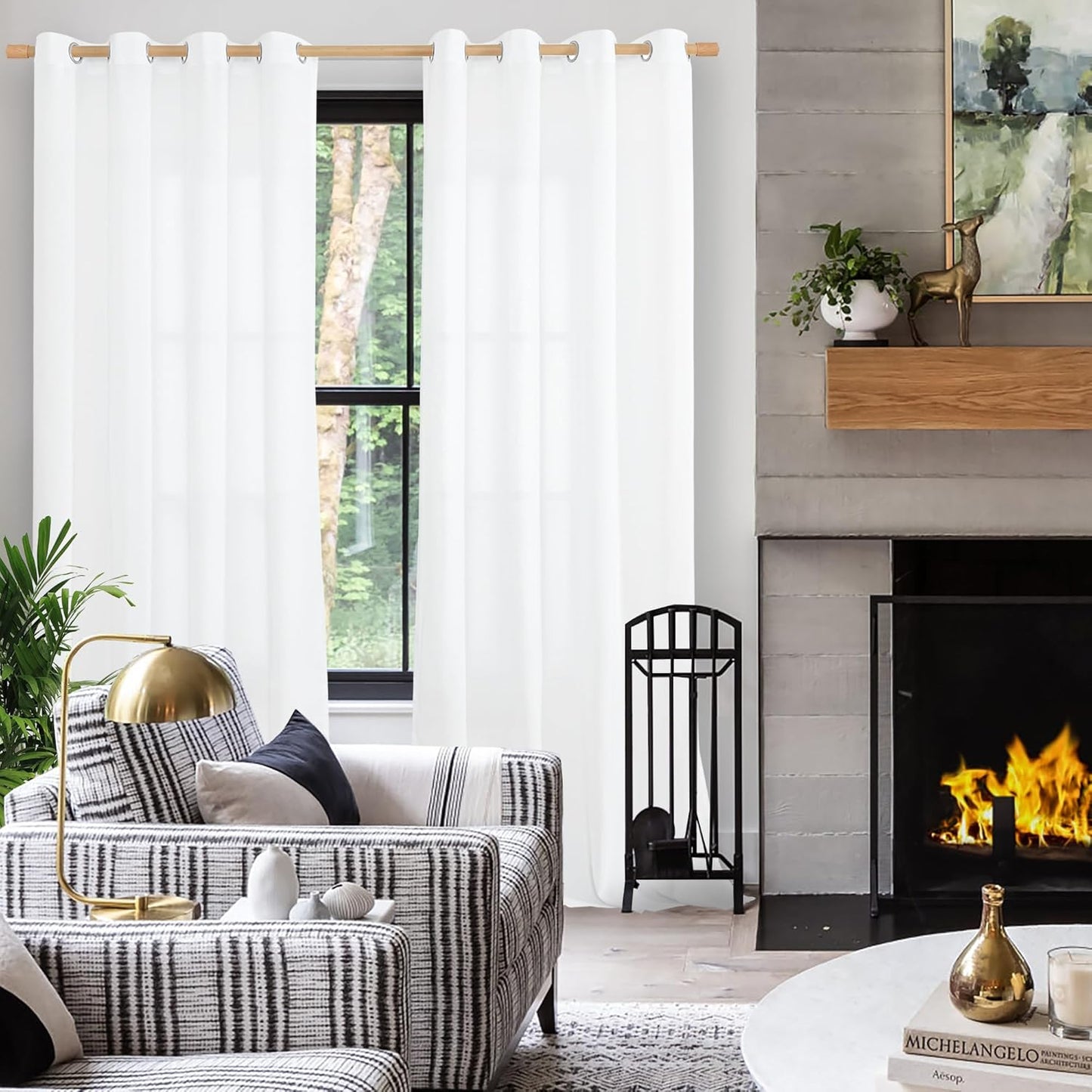 YoungsTex Natural Linen Curtains 84 Inch Long for Living Room Bedroom Grommet Top Light Filtering Privacy Linen Textured Window Semi Sheer Drapes, 2 Panels, 52x84 Inch, Natural