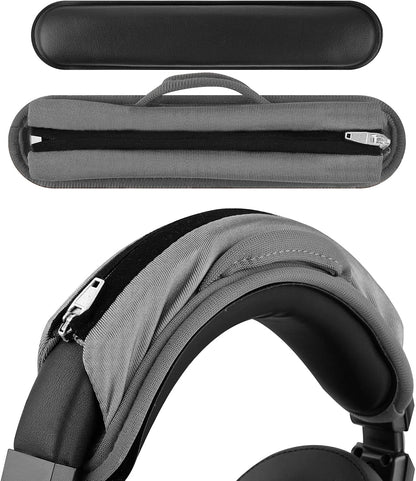 Geekria Hook and Loop Headband Cover + Pad Set, Protector with Zipper Closure Compatible with Medium Sized Headphones, Easy DIY Installation (Protein Leather/Black)
