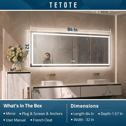 TETOTE 28 Inch Round LED Bathroom Vanity Mirror, Anti-Fog Dimmable Lights IP54 Waterproof Circle Makeup Wall Mounted Mirror