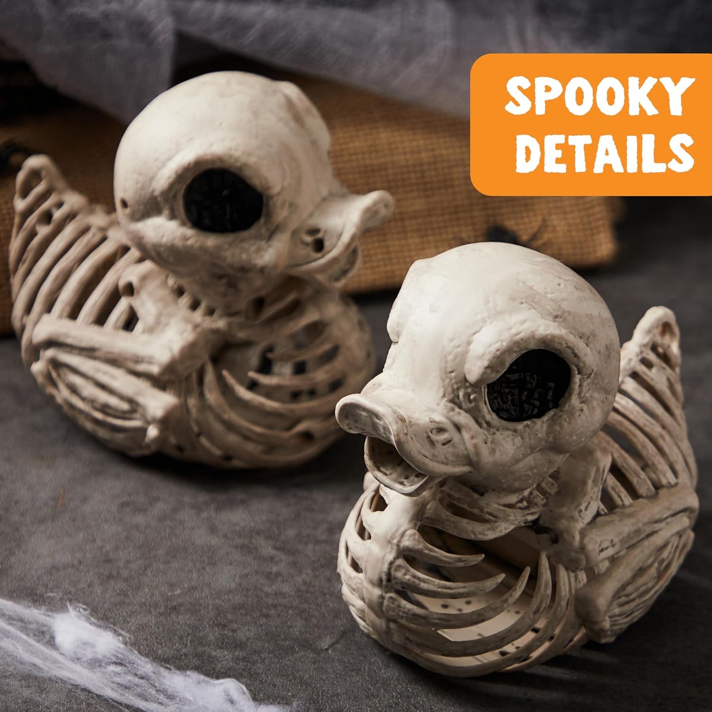 JOYIN 2 PCS 4.5” Duck Skeleton Plastic Bones Halloween Decorations for Spooky Animal Courtyard Halloween Graveyard Decor, Indoor Outdoor Prop Party Trick or Treat Decor - PuriLite