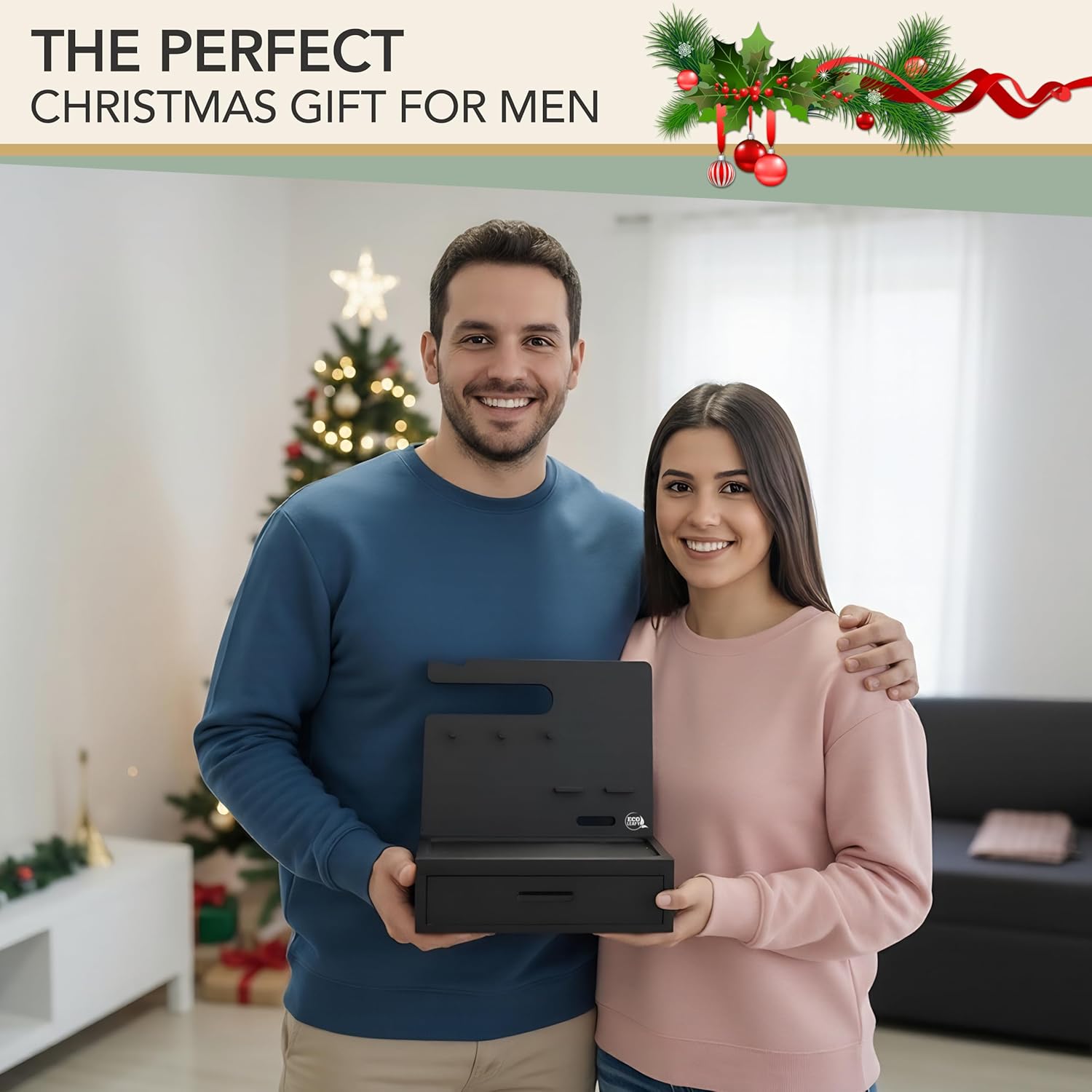 EcoLeafy Dot Nightstand Organizer with Drawer – Wooden Bedside Table Organizer for Phone, Watch, Sunglasses & Everyday Accessories - PuriLite