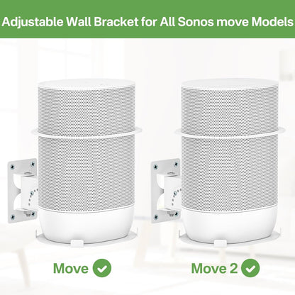 Speaker Mount for Sonos Move and Sonos Move 2 Wall Mount with Tilt & Swivel Adjustment Speaker Wall Mount Hook for Sonos Move 2 Mount Bracket of Indoor/Outdoor Usage, White