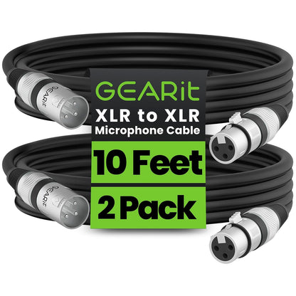 GEARit XLR Male to Female Microphone Cable (10 Feet, 6-Pack) 3-Pin Balanced Shielded Mixer, Recording Studio, Podcast - Black