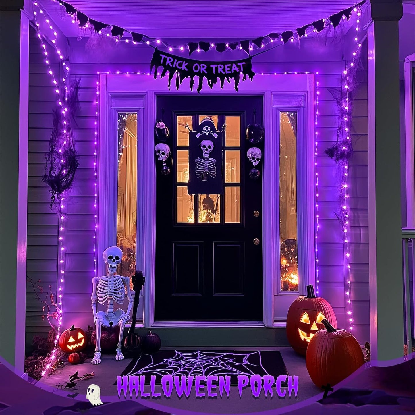 Solar Halloween Decoration Lights, JMEXSUSS 2 Pack 33FT 100 LED Orange and Purple Halloween String Lights, Halloween Lights with 8 Modes for Halloween Tree Yard Outdoor Spooky Party Garden Decorations