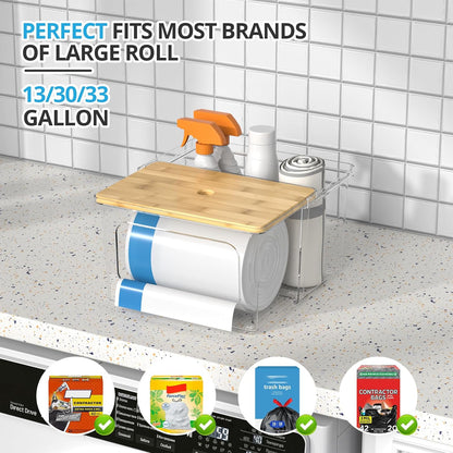 Clear Trash Bag Dispenser with Bamboo Lid and Sliding Drawer – Large Capacity Garbage Bag Holder for Kitchen, Under Sink, Laundry Room Organization - PuriLite