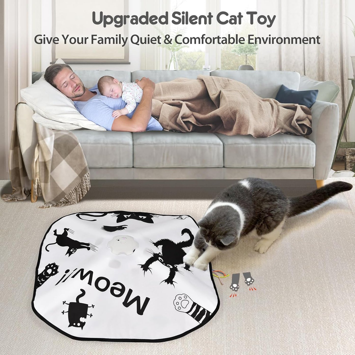 ORSDA Cat Toys Interactive, 4 in 1 Automatic Cat Toy, Hide and Seek, Whack a Mole, Magic Wand, Chasing Feather, with 4 Replacements, USB Rechargeable, for All Breed Sizes