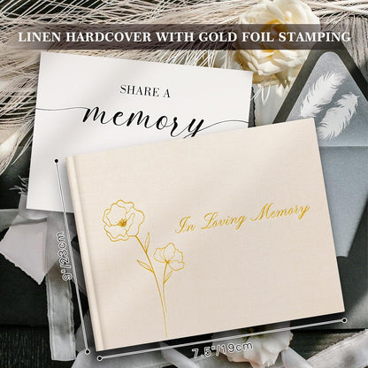 Lanpn Funeral Guest Book for Loving Memory, Linen Memorial Service Registry Guest Book, Funeral Favors Sign in Books for Guests, Celebration of Life Memory Book for Funeral with Table Sign, Beige