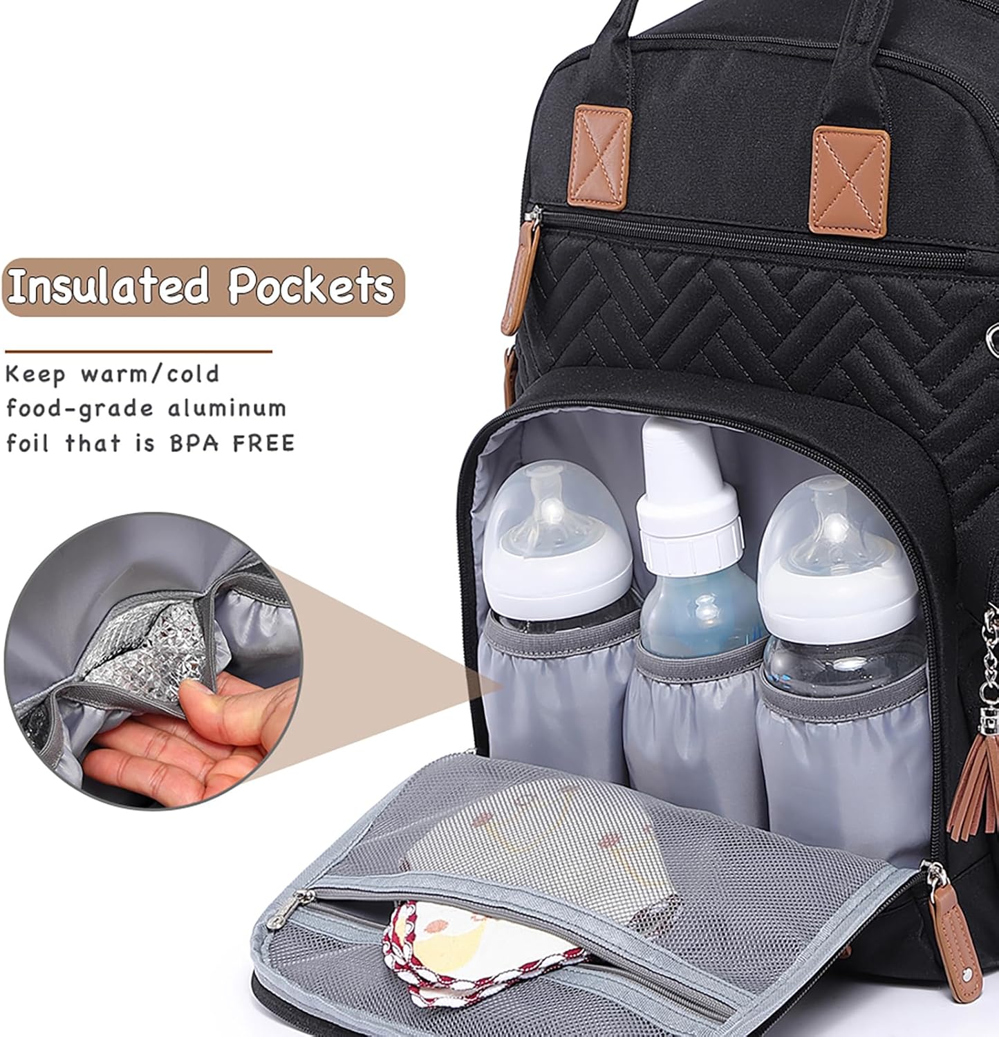 Diaper Bag Backpack, iniuniu Large Baby Bags with Diaper Pouch, Washable Changing Pad, Pacifier Case and Stroller Straps