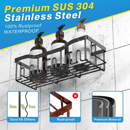 EUDELE 5-Pack Rustproof Stainless Steel Shower Caddy – No Drill Adhesive Bathroom Organizer with Large Capacity, Spacious Shower Shelves for Inside Shower, Kitchen & Home Decor Storage