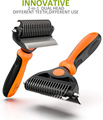 Spring Blossoms-2 in 1 Professional Grooming Rake for Cats & Dogs-Dematting Comb for Easy Mats & Tangles Removing,Pet Brush Safe No More Nasty Shedding and Flying Hair (Orange)