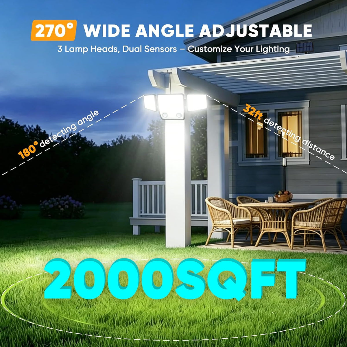 Solar Motion Sensor Light Outdoor IP65 Waterproof with 15.75FT Cable 2Pack