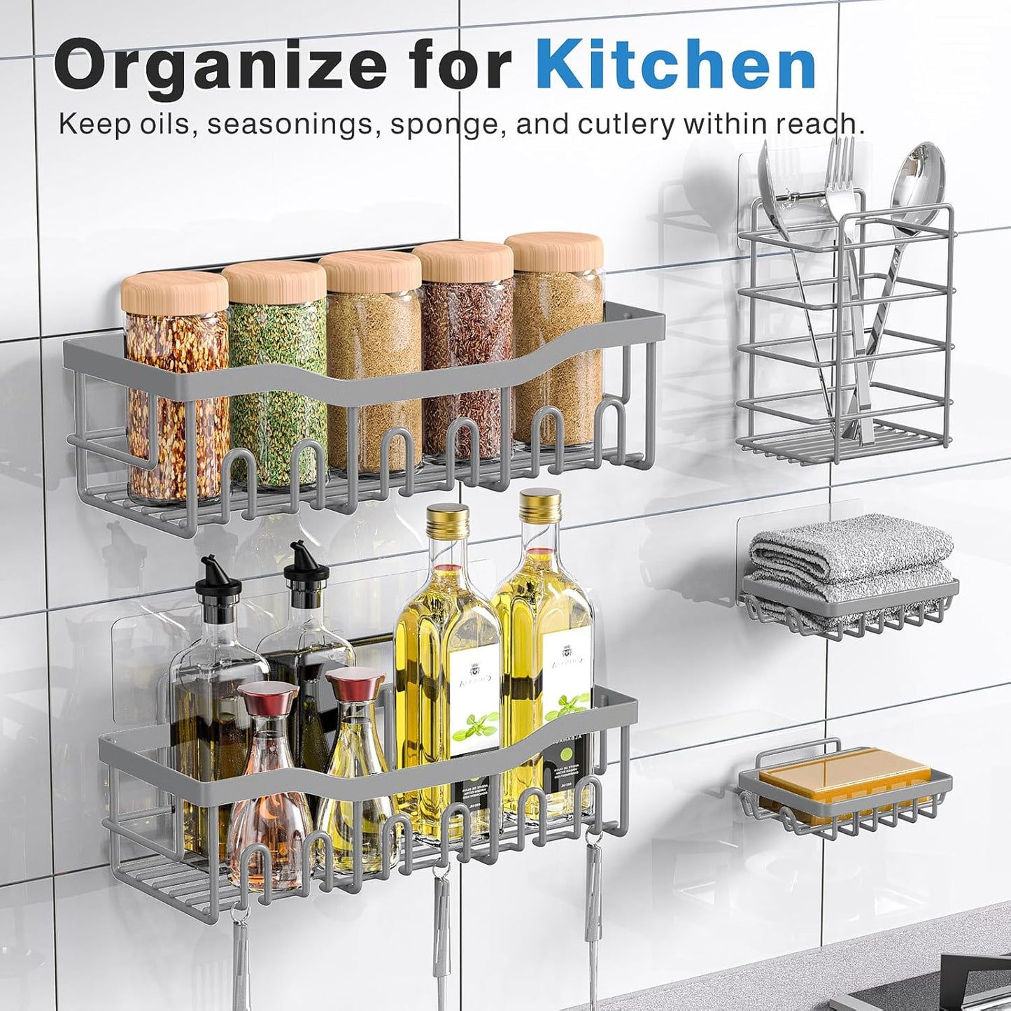 EUDELE 5-Pack Rustproof Stainless Steel Shower Caddy – No Drill Adhesive Bathroom Organizer with Large Capacity, Spacious Shower Shelves for Inside Shower, Kitchen & Home Decor Storage
