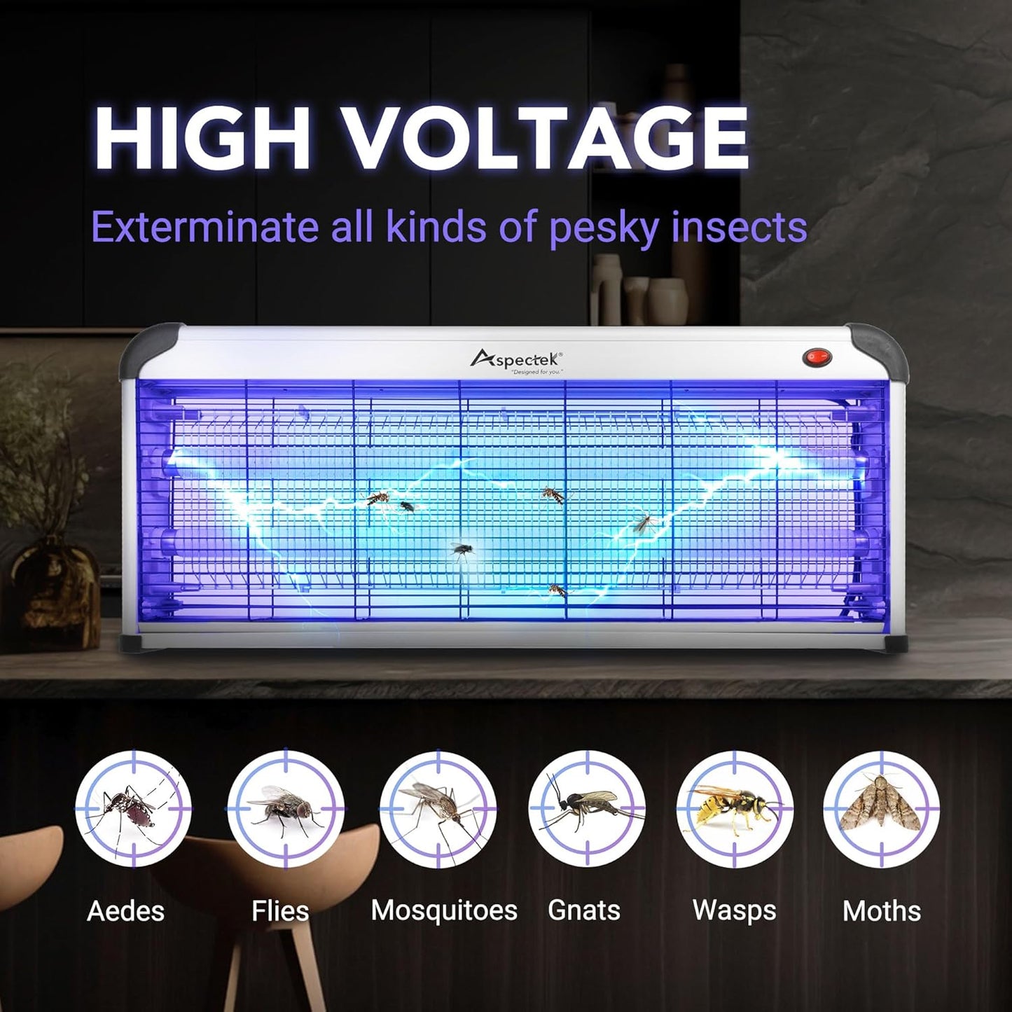 ASPECTEK 40W Insect Fly Killer - Indoor Use,Effective Against Flies, Moths, Mosquitos, Cockroaches, Wasps, Beetles and Bugs