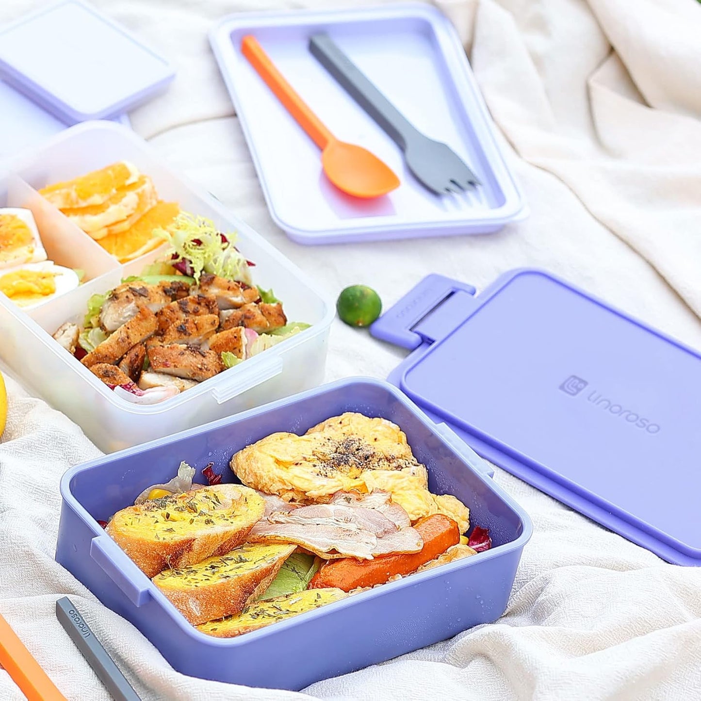 Linoroso Stackable Bento Box Adult Lunch Box | Meet All You On-The-Go Needs for Food, Salad and Snack Box, Premium Bento Lunch Box for Adults Include Utensil Set, Dressing Containers - Pale Mint