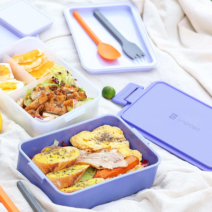 Linoroso Stackable Bento Box Adult Lunch Box | Meet All You On-The-Go Needs for Food, Salad and Snack Box, Premium Bento Lunch Box for Adults Include Utensil Set, Dressing Containers - Pale Mint
