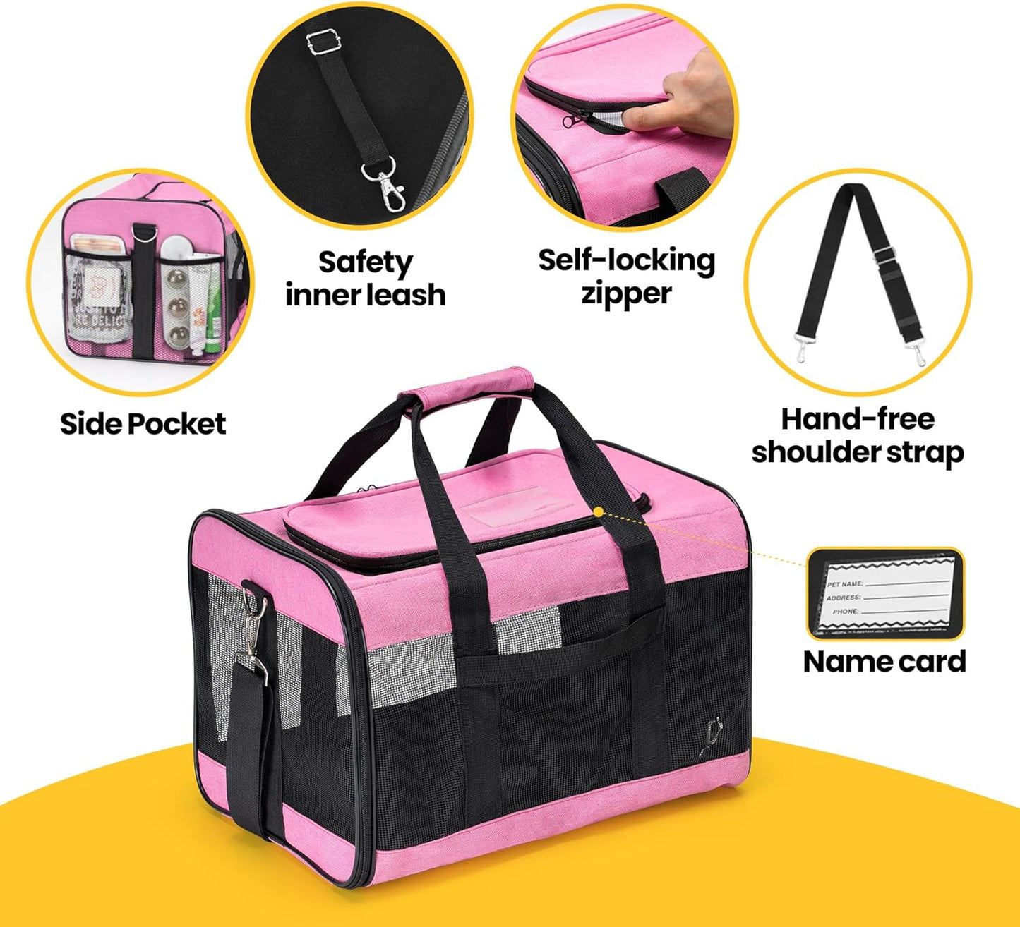 Conlun Cat Carrier Airline Approved, Soft-Sided Dog Carrier with Inner Safety Leash, Pet Transport Carrier for Small-Medium Cats Puppies up to 15 Lbs, Collapsible Travel Kitten Carrier Bag -Black M