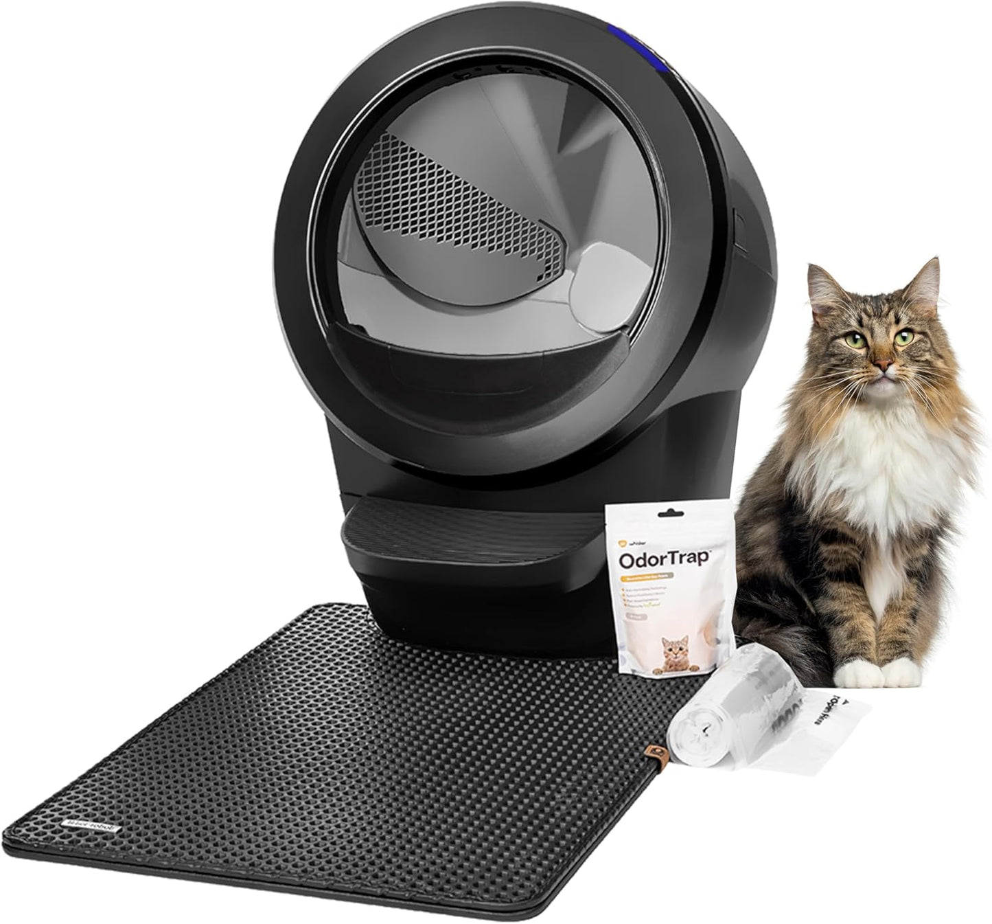 Litter-Robot 4 Beginner Bundle by Whisker, Black - Automatic, Self-Cleaning Litter Box, Includes Litter-Robot, Fence, Mat, 2 OdorTrap Pack Refills, 25 Waste Drawer Liners & 1 Year of WhiskerCare