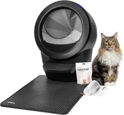 Litter-Robot 4 Beginner Bundle by Whisker, Black - Automatic, Self-Cleaning Litter Box, Includes Litter-Robot, Fence, Mat, 2 OdorTrap Pack Refills, 25 Waste Drawer Liners & 1 Year of WhiskerCare