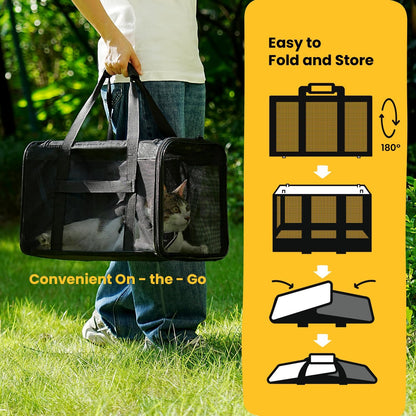 Conlun Cat Carrier Bag,Soft-Sided Pet Carriers for Dogs with 4-Sided Mesh,Airline Approved Cat Transport Carrier for Small&Medium Cats Kitten Puppy Up to 6Kg,Collapsible Cat Travel Carrier-M,Black