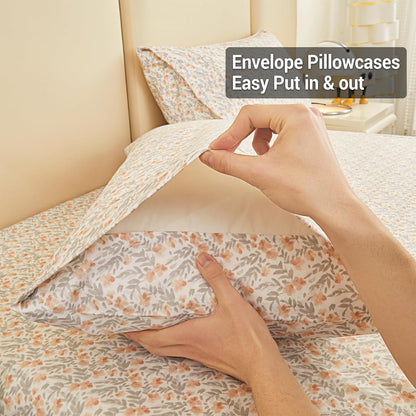 Viviland Floral Queen Sheet Set - 4 Piece Vintage Pink & Yellow Flower Patterned Bed Sheets - Soft, Breathable Microfiber Sheets with Deep Pocket, Non-Slip Fitted Sheets & Pillowcases