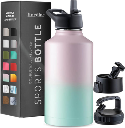 FineDine Water Bottle - Stainless Steel Insulated Water Bottle with Straw Lid, Flip Lid & Wide-Mouth Cap - Keeps Hot and Cold - 25 Oz / 739ml - Pure Pearly White