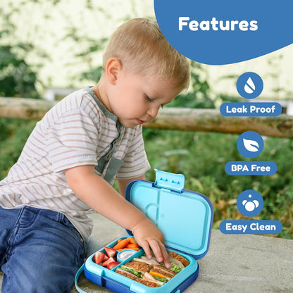 BOZ Kids Bento Lunch Box - 4 Compartment Kids Lunch Containers for Ages 3 to 7 - Leak Proof, Dishwasher Safe