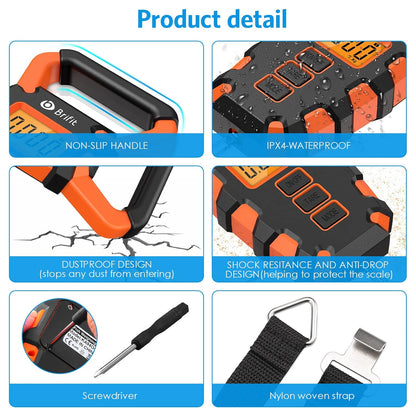 Upgraded Digital Hanging Fishing Scale with Ruler, Electronic Digital Luggage Scale, Fishing Postal Hanging Hook Scale with Measuring Tape, Backlit LCD Display, 110lb/50kg Capacity