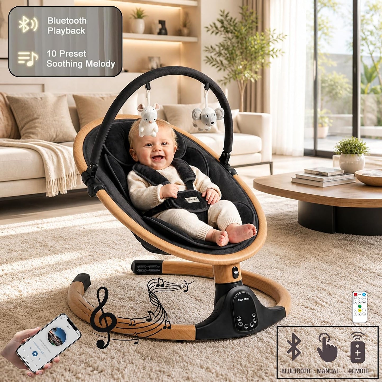 Baby Swings for Infants, Infant Swing, 3 Seat Positions, 5 Point Harness Belt, 5 Speeds and Remote Control - Portable Baby Swing for Indoor and Outdoor