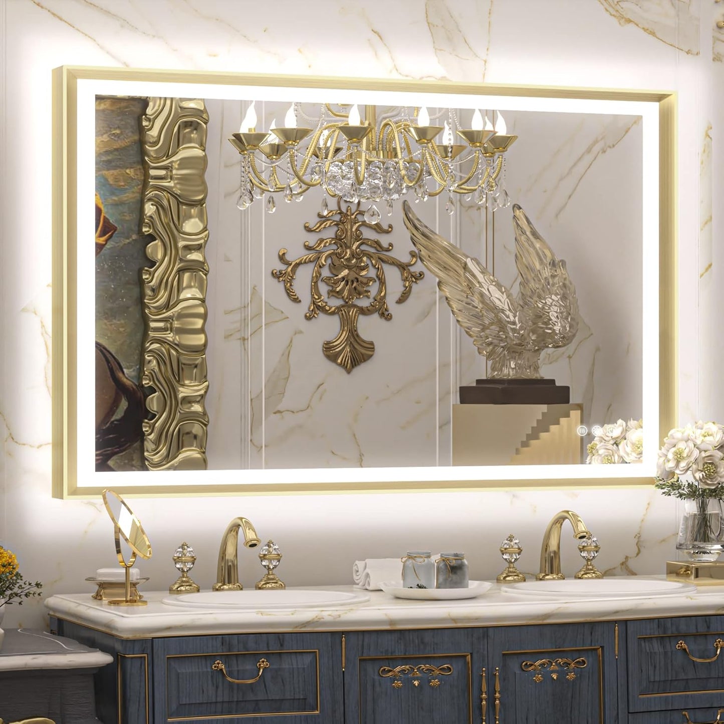 TETOTE 28x36 LED Mirror for Bathroom Black Metal Frame Frontlit & Backlit Lighted Vanity Mirror Baroque Gothic Anti Fog Stepless Dimmable White/Warm/Natural,Wall Mounted(Horizontal/Vertical)