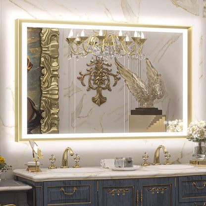 TETOTE 28x36 LED Mirror for Bathroom Black Metal Frame Frontlit & Backlit Lighted Vanity Mirror Baroque Gothic Anti Fog Stepless Dimmable White/Warm/Natural,Wall Mounted(Horizontal/Vertical)