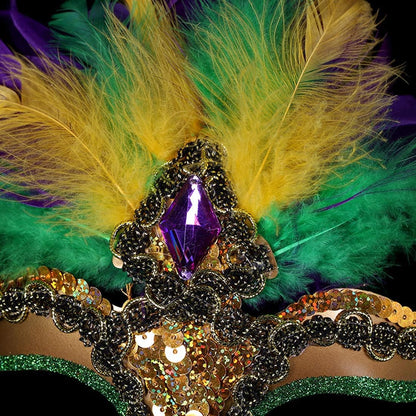 Mardi Gras Sequin Feathers Mask Venetian Carnival Masquerade Mask for Women Feather Decorations Halloween Party Cosplay