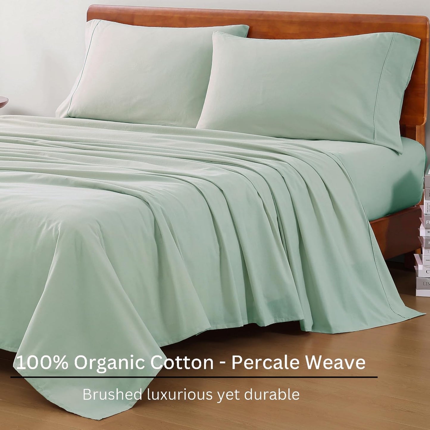 Lane Linen 100% Organic Cotton Queen Sheet Set, 4-Piece Percale Bed Sheets for Queen Bed - Soft, Breathable, Hypoallergenic, Deep Pocket Fits Mattress Up to 15" Deep, Hotel Quality Sheets - White