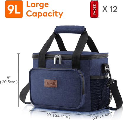 Lifewit Lunch Bag for Men, Insulated Lunch Box Leakproof Soft Cooler Cooling Tote for Adult Women, Waterproof Reusable Lunch Bags for Work Office Outdoor Picnic Camping, Black, 12-Can (9L)
