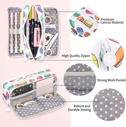 Big Capacity Pencil Case, OLIYuMi 3 Compartment Pencil Pouch Pencil Bag Storage Box Stationery Organizer Makeup Bag with Zipper Closure for Student Office College Boys and Girls (Pink)