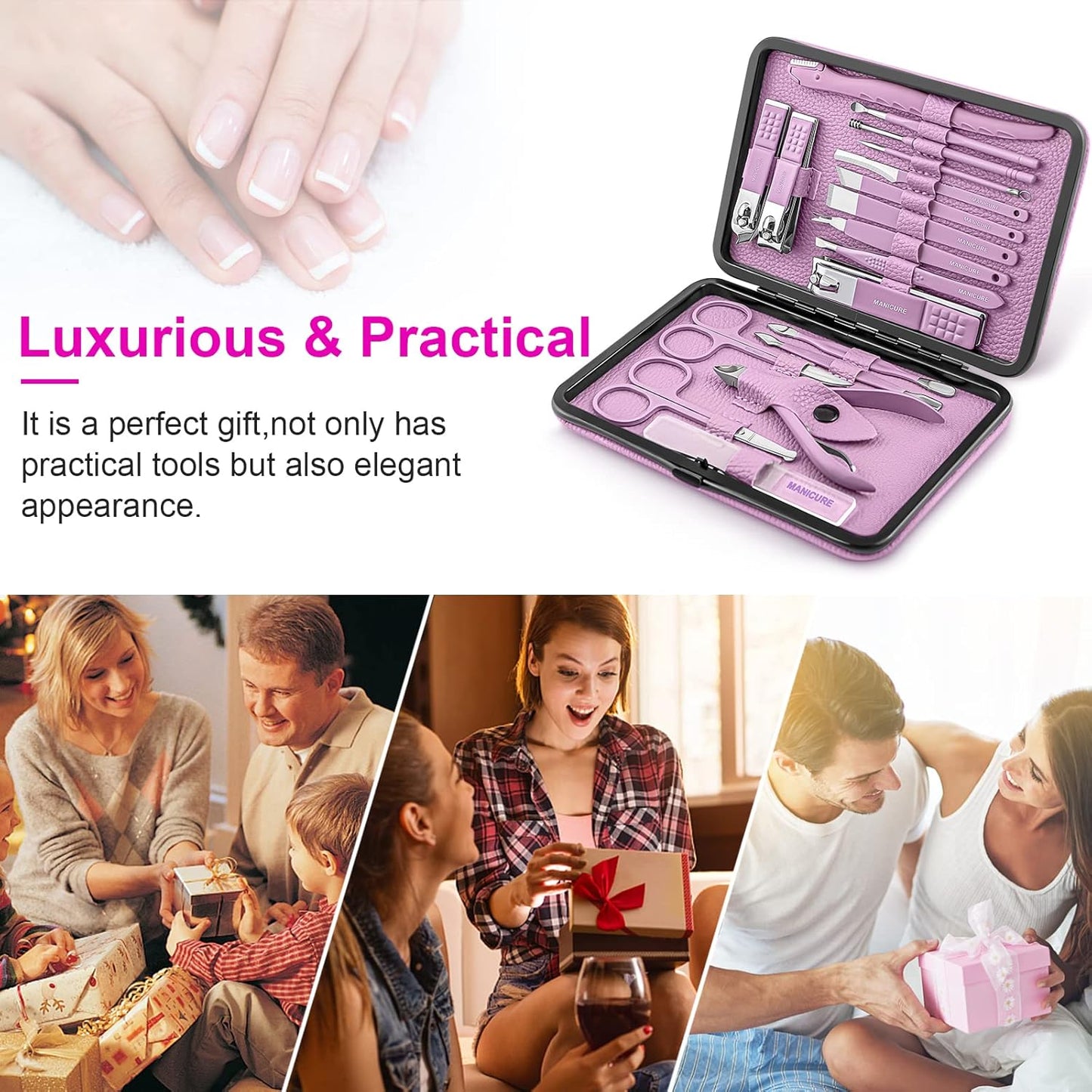 Manicure Set Professional Pedicure Kit Nail Clippers Kit - 18 Pcs Nail Care Tools - Grooming Kit with Luxurious Upgraded Travel Case (Blue)