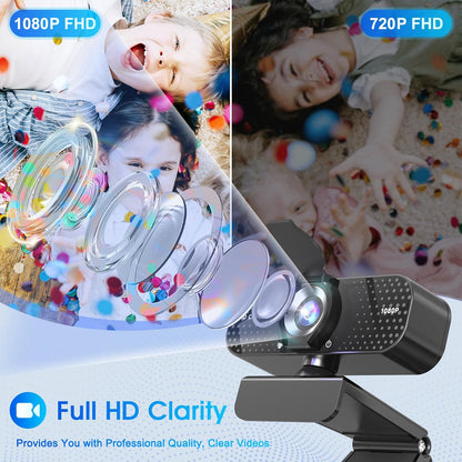 1080P Full HD Webcam with Auto Light Correction, Noise-Canceling Mic, Privacy Cover and Wide Angle Lens, Plug & Play USB Camera for Desktop/Laptop/Mac/PC, Compatible with Teams/Zoom/Skype/Streaming