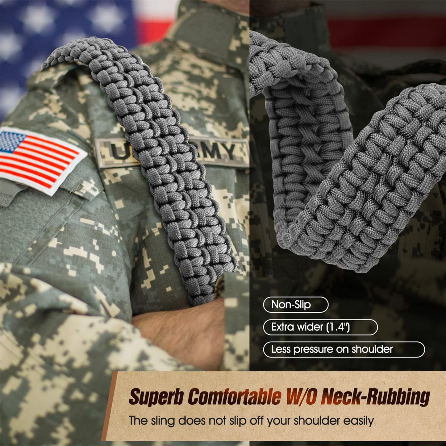 VVAAGG Two-Point Sling with Swivel, Non-Slip Paracord Sling with Adjustable Length Strap