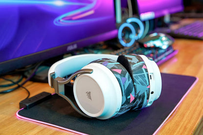 WC Freeze Virtuoso - Hybrid Fabric Cooling Gel Replacement Earpads for Corsair Virtuoso Gaming Headset, Made by Wicked Cushions, Improved Durability, Thickness and Sound Isolation | Cyan Prism