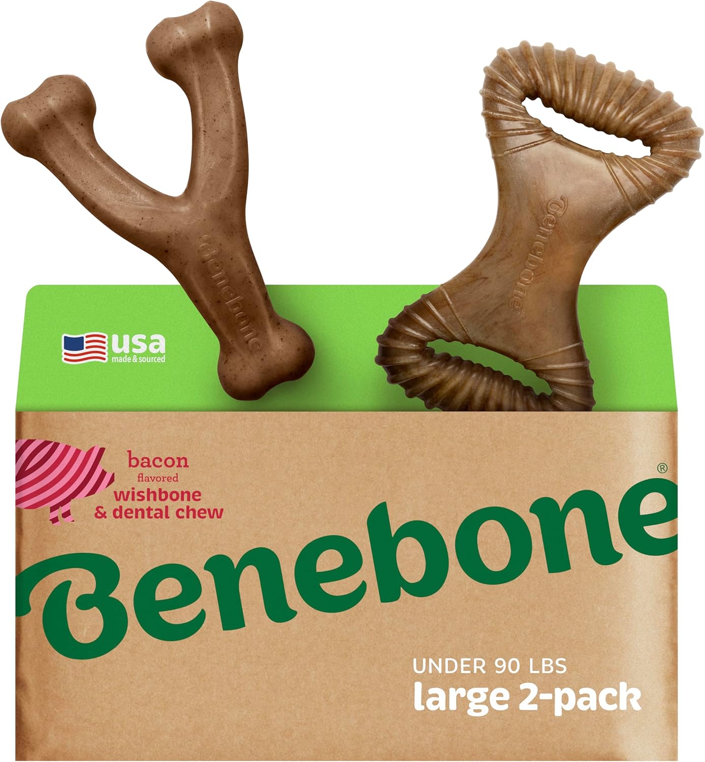 Benebone 4-Pack Durable Dog Chew Toys for Aggressive Chewers, Real Flavors, Made in USA, Medium