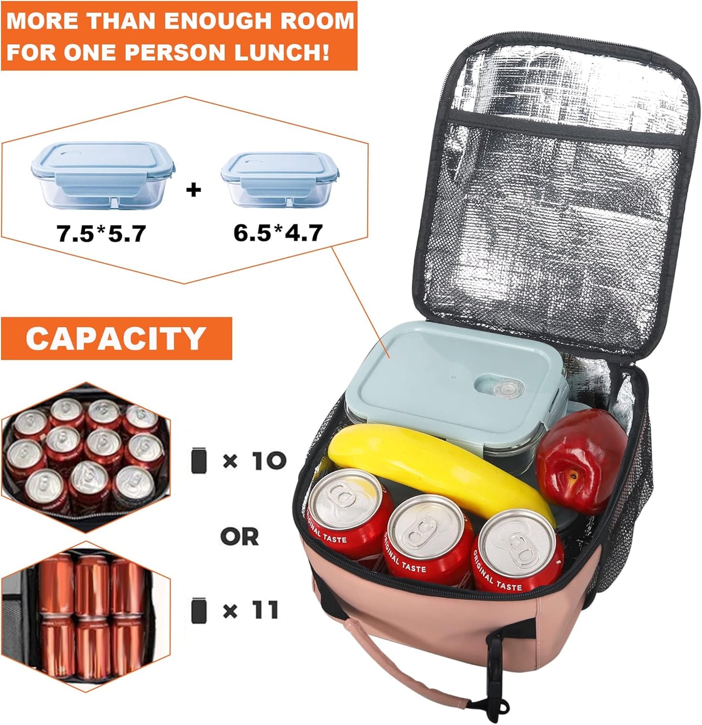 Lunch Box for Men Women Adults Small Lunch Bag for Office Work Picnic - Reusable Portable Lunchbox, Black